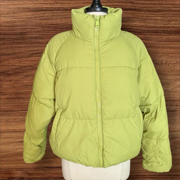Outerwear Jackets & Blazers - Outerwear Brand Puffer Bomber Jacket in Leaf Green Sz L Womens Cropped Vegan